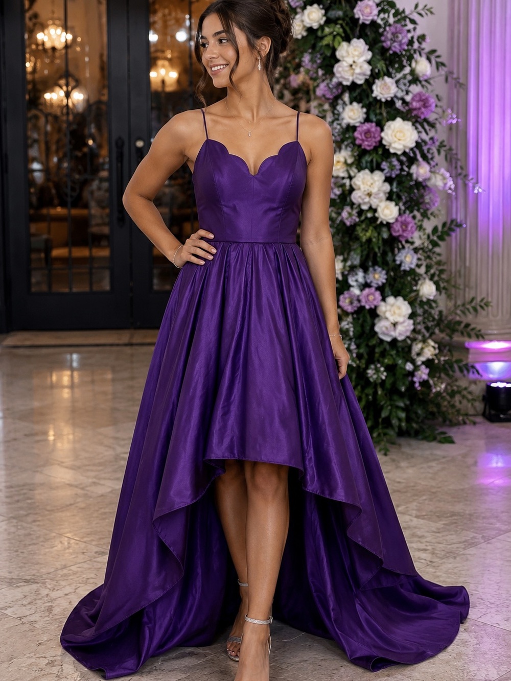 “B. Darlin Purple Scalloped High Low Prom Formal Dress Gown 5/6” EUC